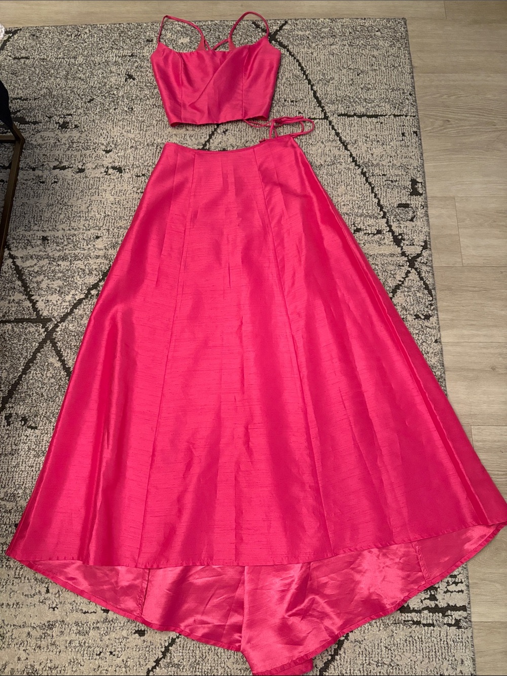 Windsor Hot Pink Satin A-Line Maxi Skirt and Cropped bodice top with straps